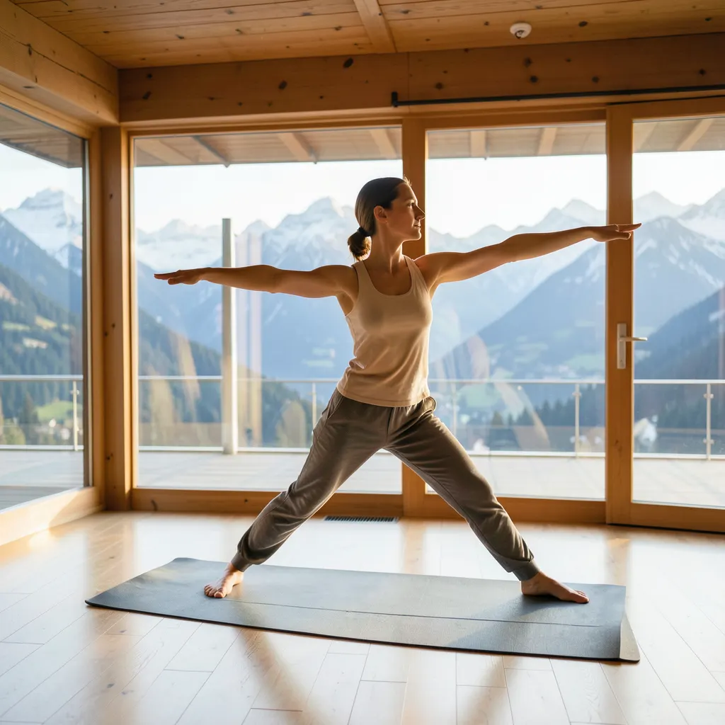 Yoga in einem modernen Studio mit Bergblick